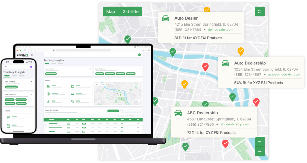 Velocifi’s CRM dashboard for managing dealership relationships in high-density markets.