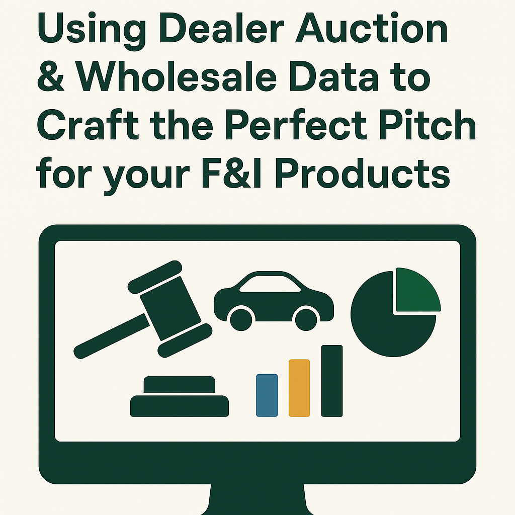 F&I agent reviewing real-time auction vs. retail pricing data on a tablet while preparing a sales pitch at a dealership office.