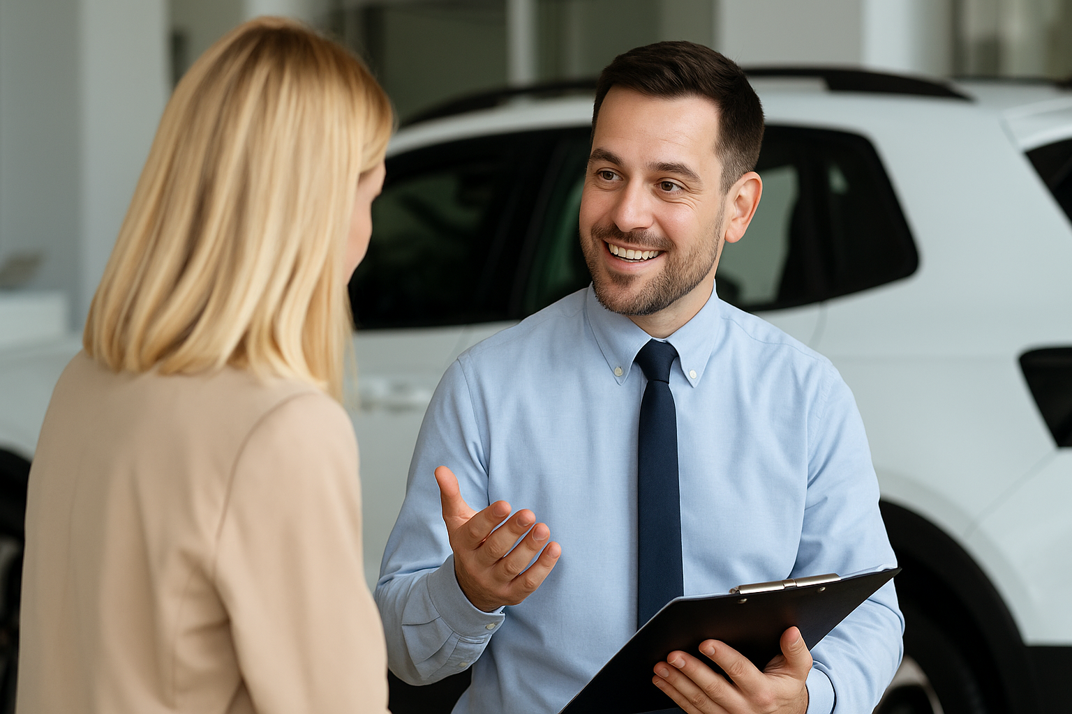 F&I manager conducting a dealership training session, with team members reviewing sales techniques and performance strategies.