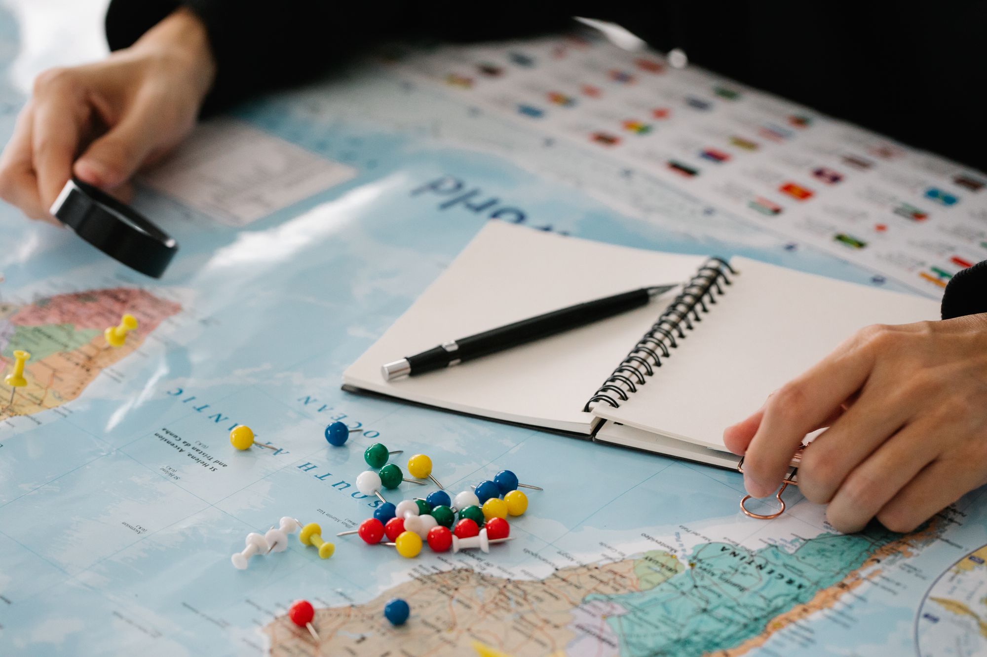 Map with colored pins marking a sales territory